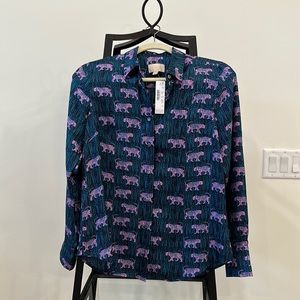 J Crew collection silk tiger pattern pajama style button down shirt size 6